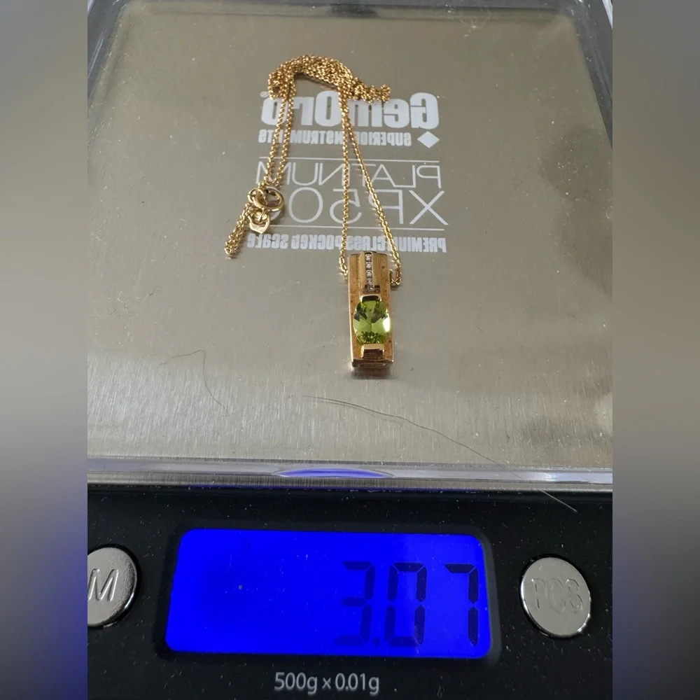 Midas 14K Gold Necklace with Peridot & Diamond Pendant - Picture 11 of 11